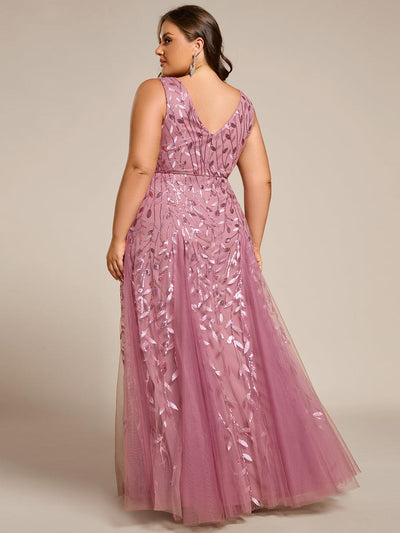 pretty ZOEY|Robes de soirée trapèze pailletées sans manches à col en V de grande taille