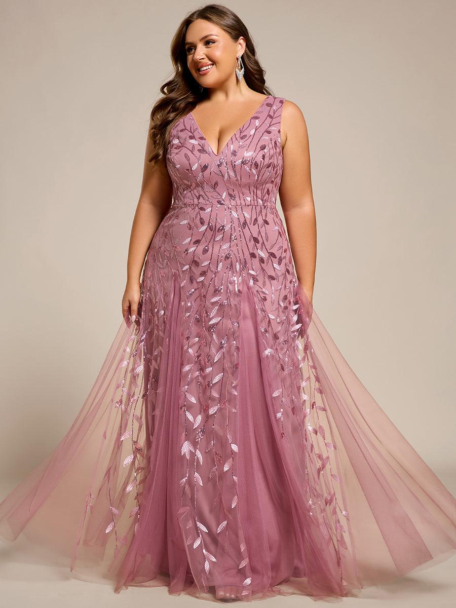 Robes de soirée trapèze pailletées sans manches à col en V #Couleur_Orchidee