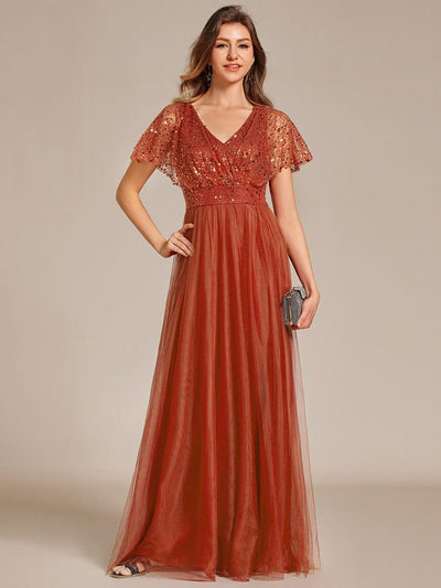 ever NAVEYA|Robe de soirée formelle en tulle à sequins scintillants et col en V