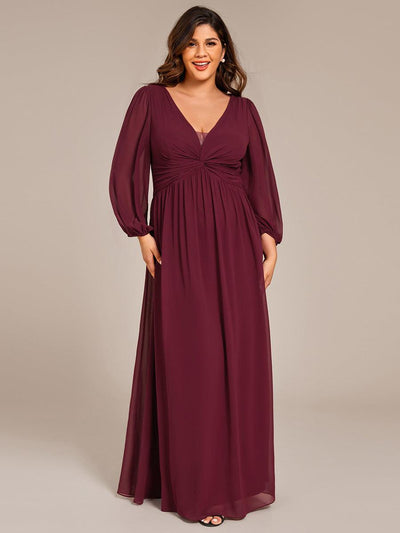 pretty TRU|Robe de soirée formelle en mousseline de soie à manches longues et coupe trapèze grande taille