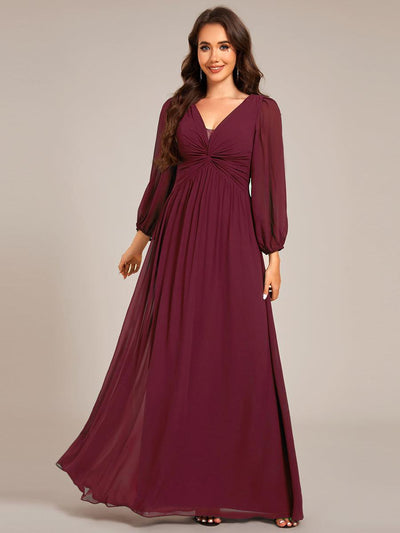 ever TRU|Robe de soirée élégante en mousseline de soie à manches longues et plissée