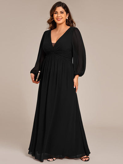 pretty TRU|Robe de soirée formelle en mousseline de soie à manches longues et coupe trapèze grande taille