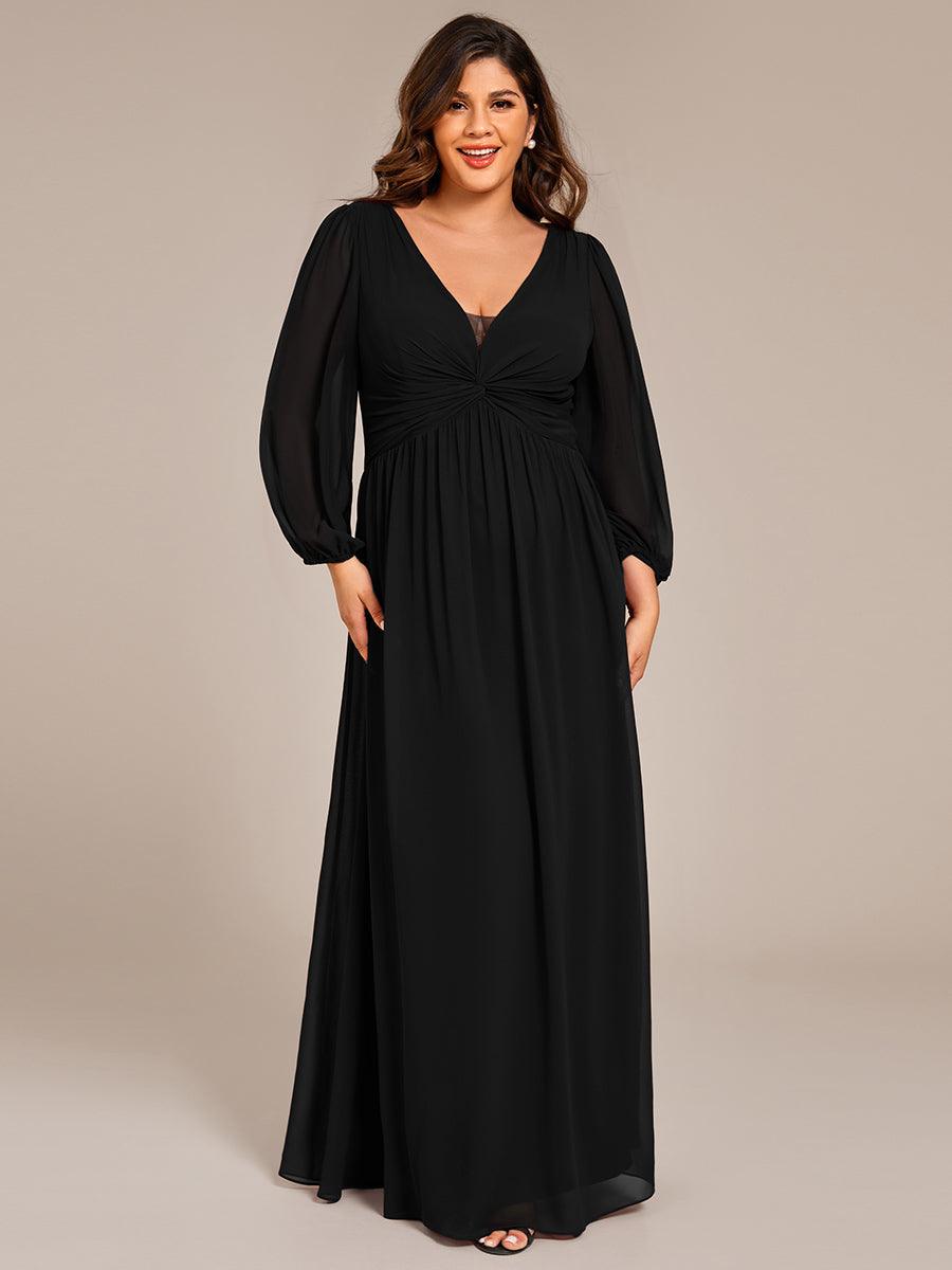 Robe de soirée formelle en mousseline de soie à manches longues et coupe trapèze grande taille #Couleur_Noir