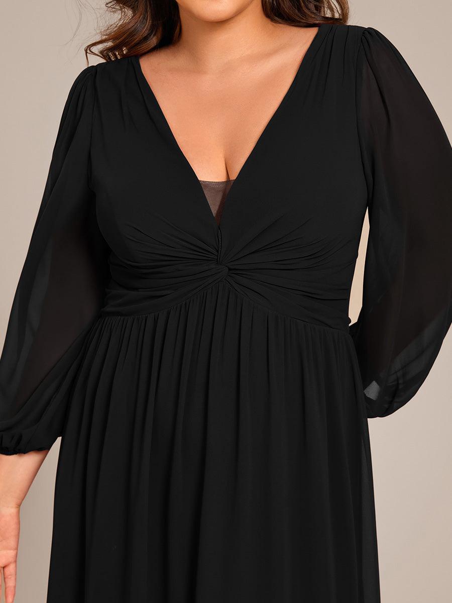 Robe de soirée formelle en mousseline de soie à manches longues et coupe trapèze grande taille #Couleur_Noir