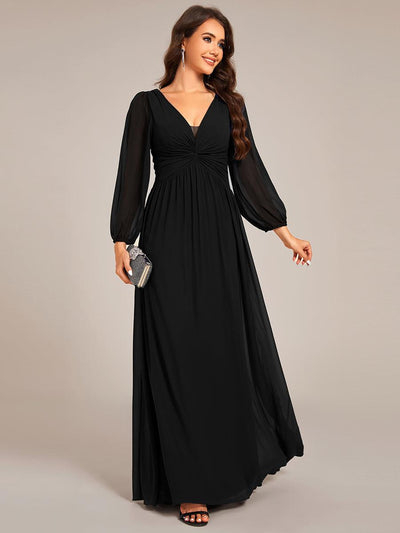 ever TRU|Robe de soirée élégante en mousseline de soie à manches longues et plissée