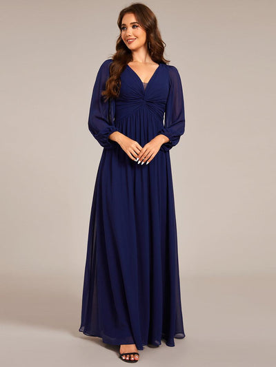 ever TRU|Robe de soirée élégante en mousseline de soie à manches longues et plissée