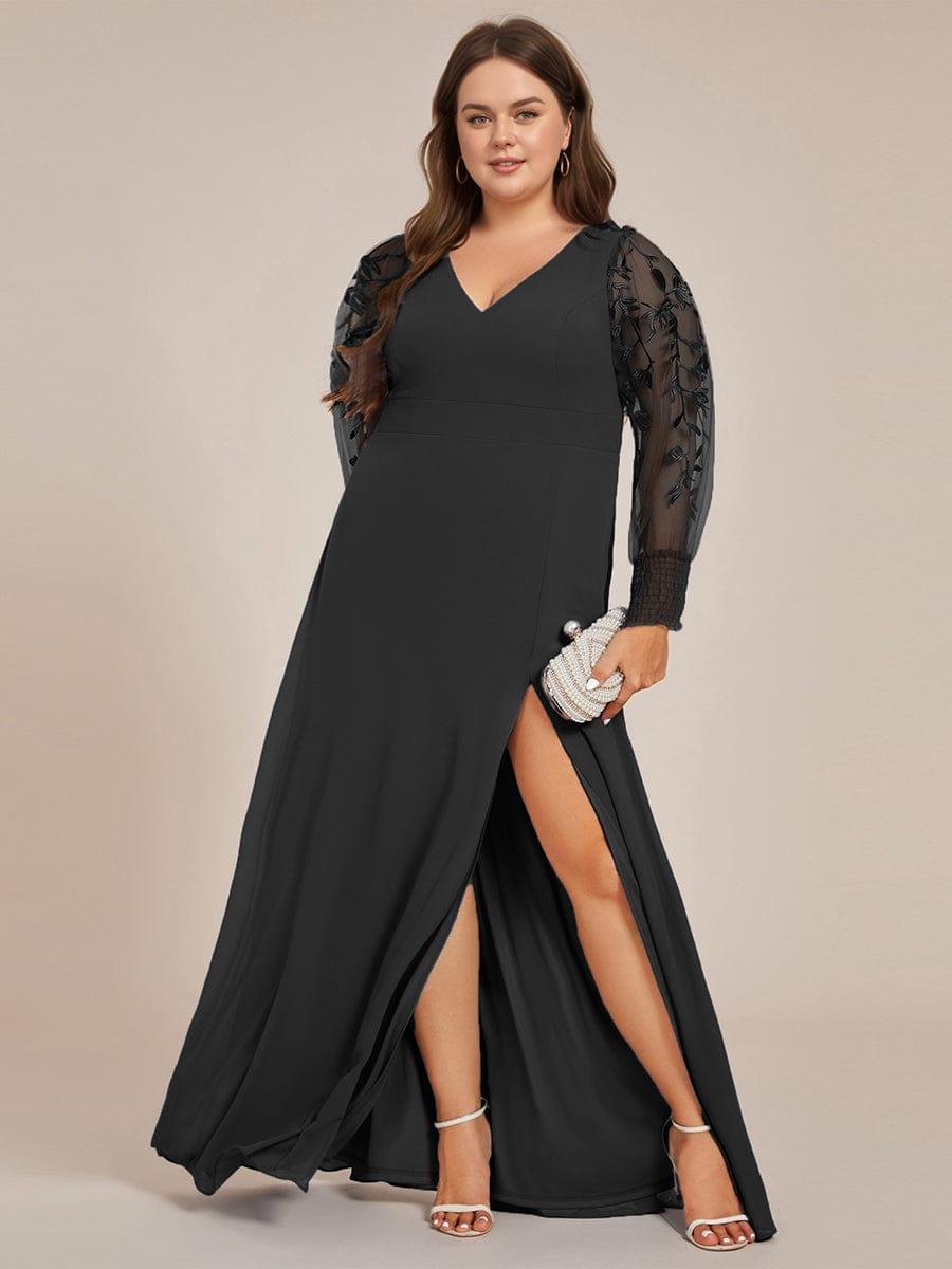 Robe de soirée transparente en mousseline à manches longues #Couleur_Noir