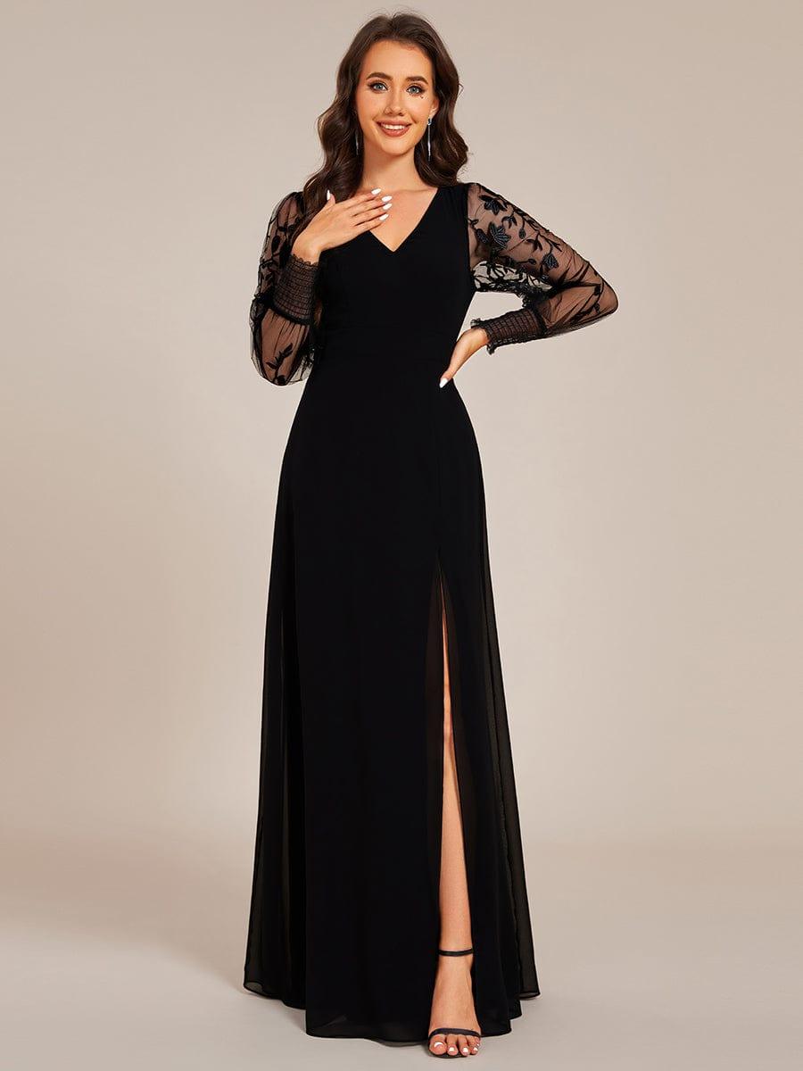 Robe de soirée transparente en mousseline à manches longues #Couleur_Noir