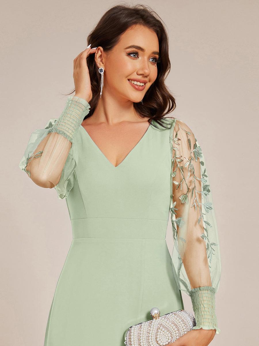 Robe de soirée transparente en mousseline à manches longues #Couleur_Menthe Verte