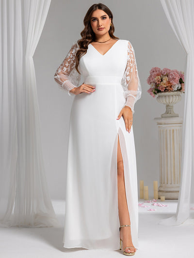 pretty RYLEE|Robe de soirée en mousseline de soie brodée à manches longues grande taille