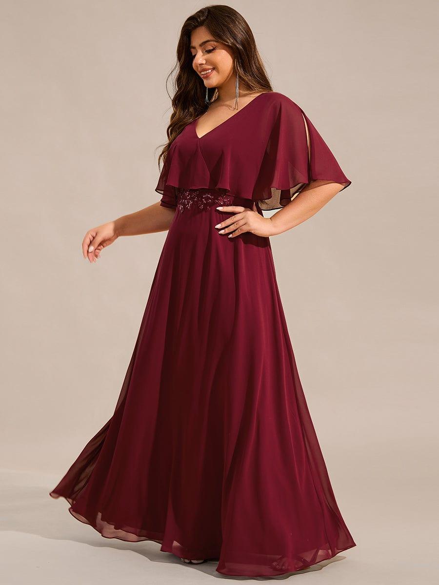 Robe longue de soirée en mousseline de soie grande taille #Couleur_Bordeaux