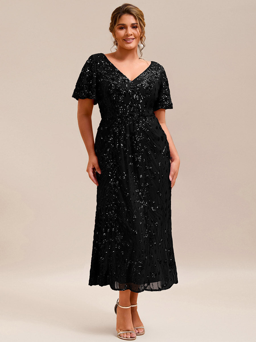 Robe d'invité de mariage trapèze en mousseline fluide à encolure ronde et longueur au genou #Couleur_Noir