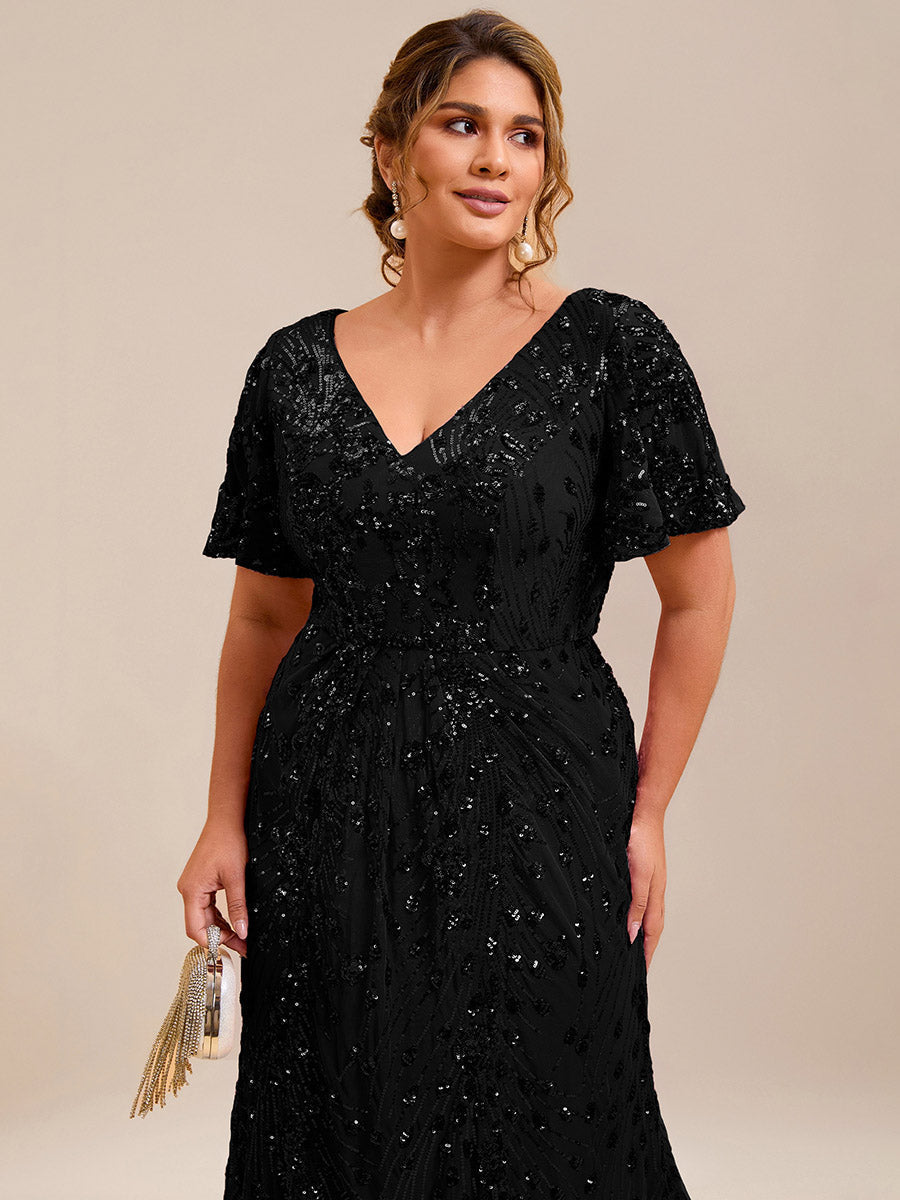 Robe d'invité de mariage trapèze en mousseline fluide à encolure ronde et longueur au genou #Couleur_Noir