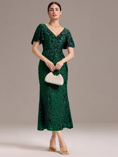 ever PALMER|Robe cérémonie femme mi-longue sirène formelle brodée à paillettes