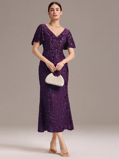 ever PALMER|Robe cérémonie femme mi-longue sirène formelle brodée à paillettes