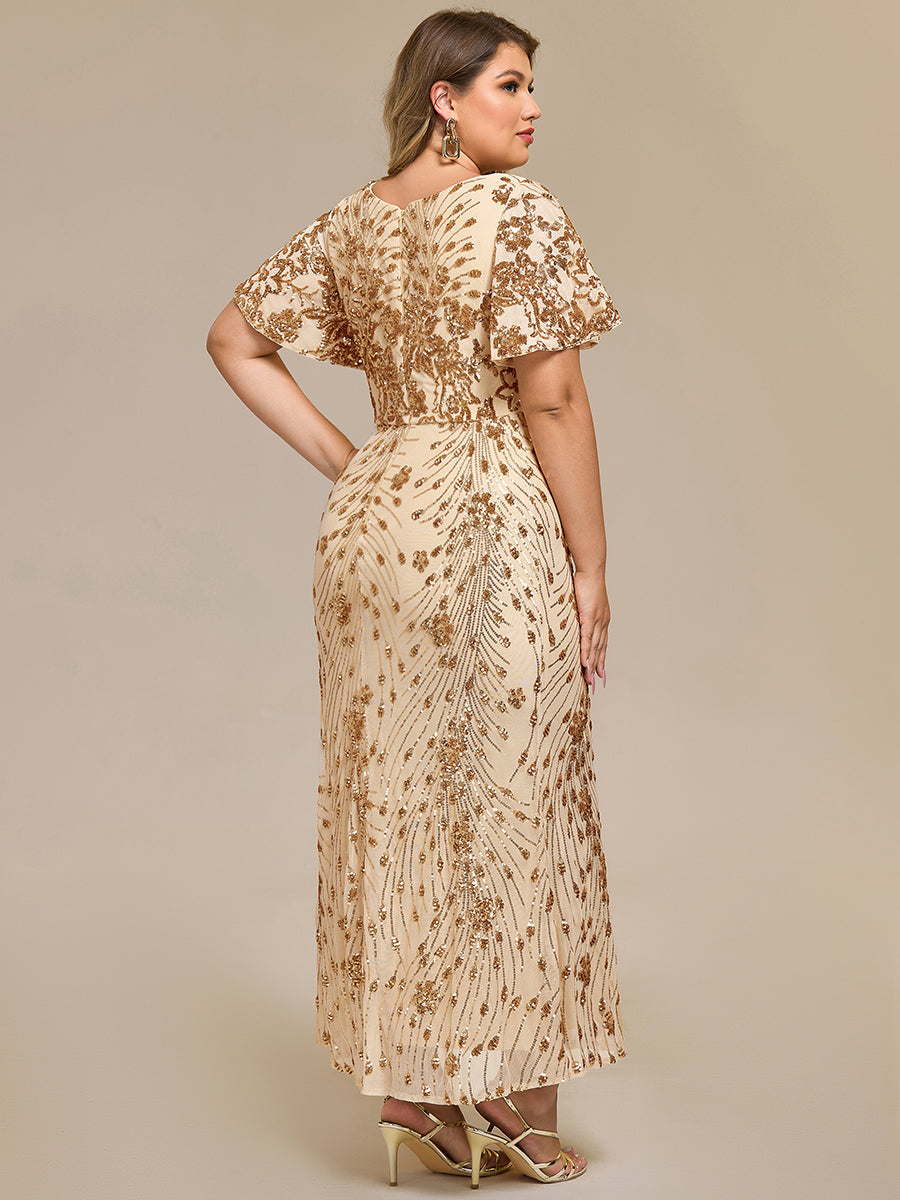 Robe d'invité de mariage trapèze en mousseline fluide à encolure ronde et longueur au genou #Couleur_Or