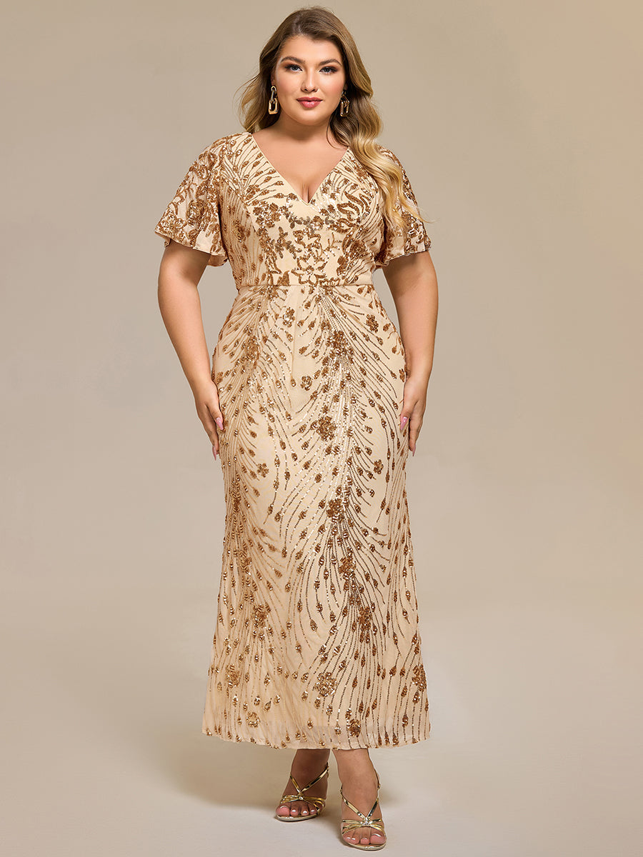 Robe d'invité de mariage trapèze en mousseline fluide à encolure ronde et longueur au genou #Couleur_Or
