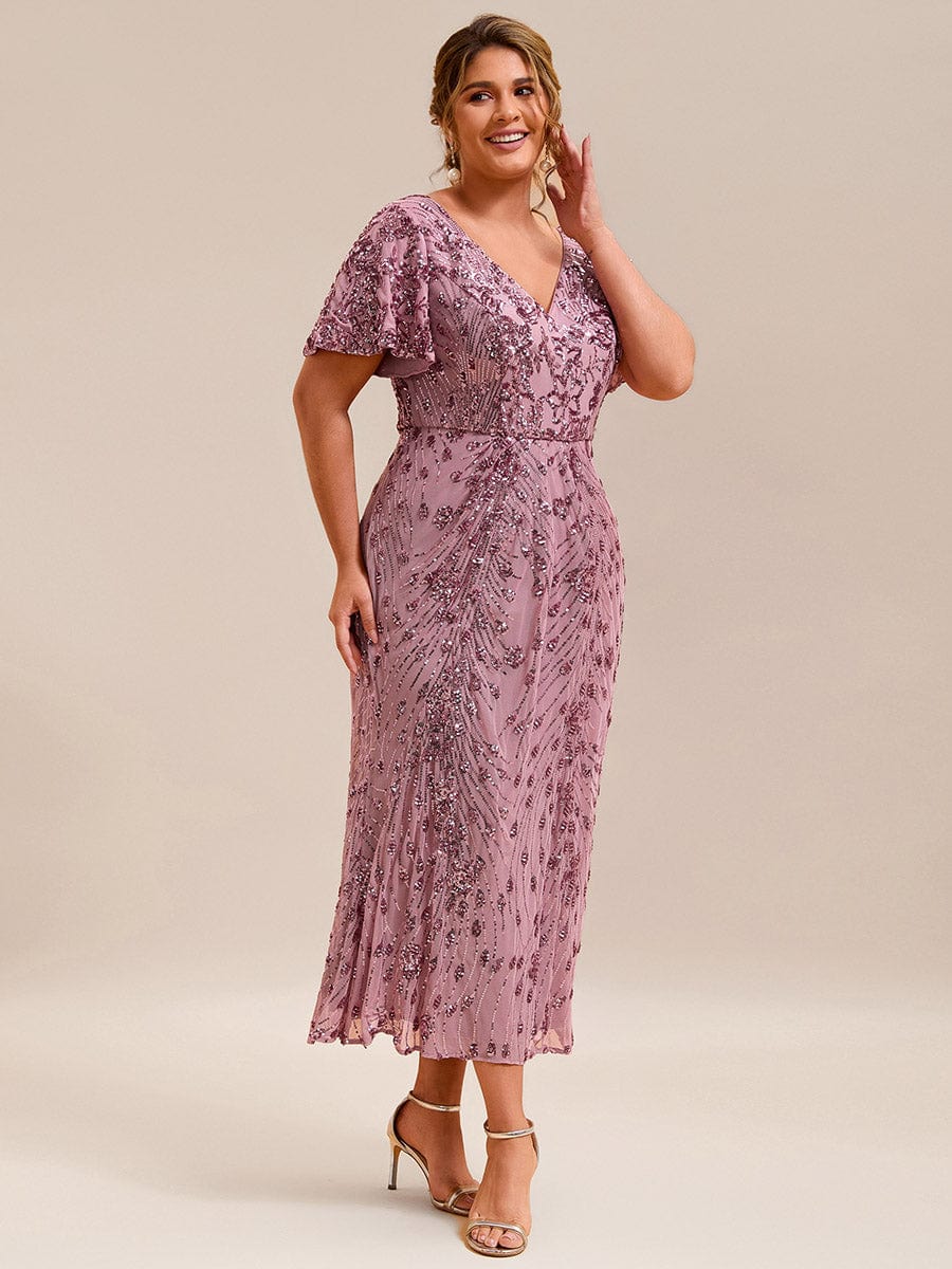 Robe d'invité de mariage trapèze en mousseline fluide à encolure ronde et longueur au genou #Couleur_Orchidee