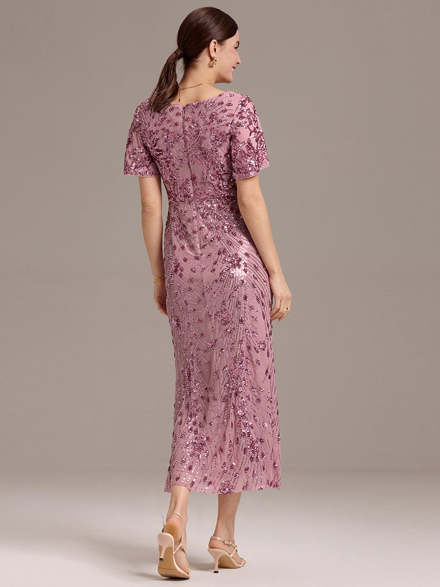 Robe d'invité de mariage trapèze en mousseline fluide à encolure ronde et longueur au genou #Couleur_Orchidee