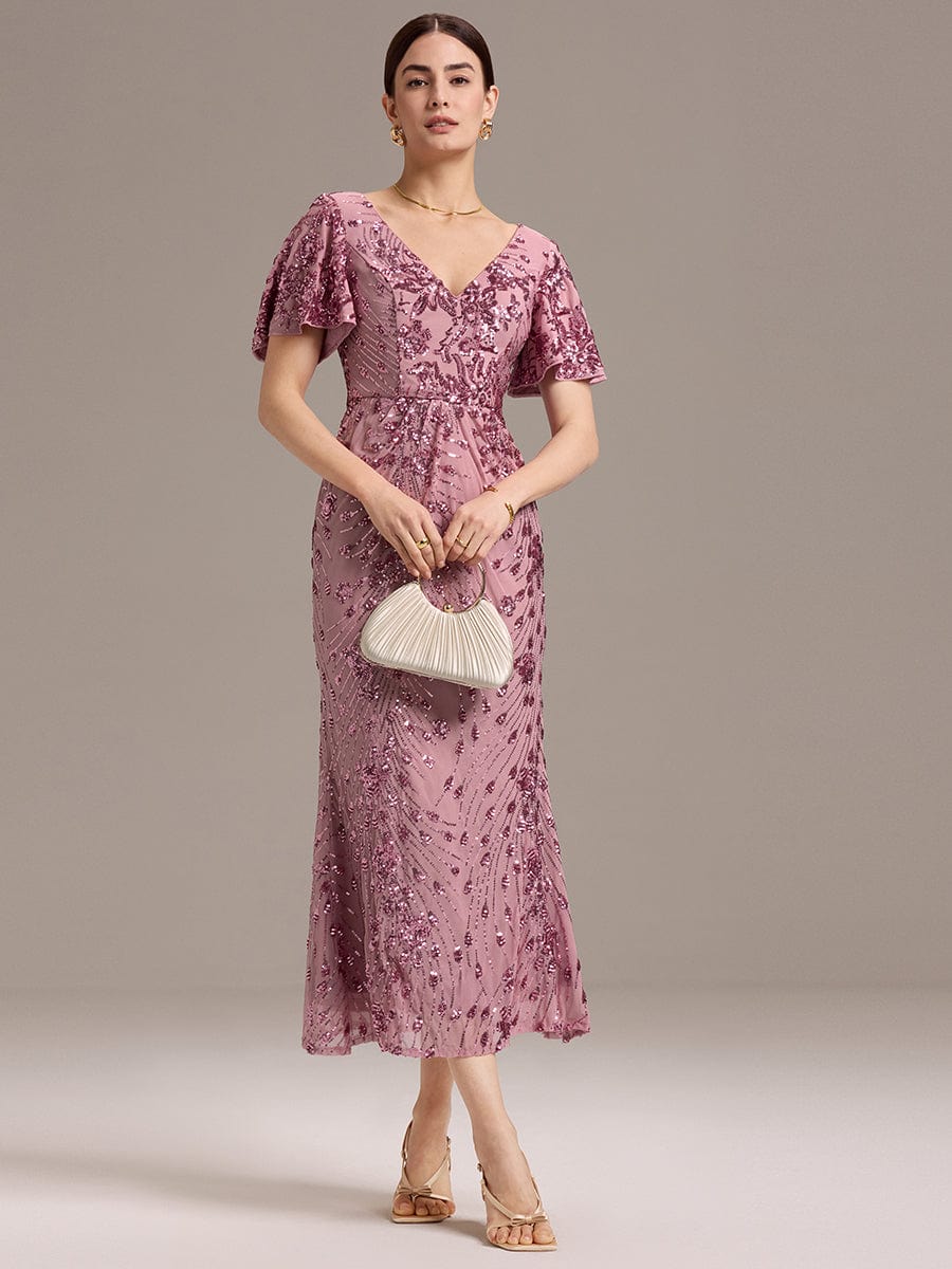 Robe d'invité de mariage trapèze en mousseline fluide à encolure ronde et longueur au genou #Couleur_Orchidee