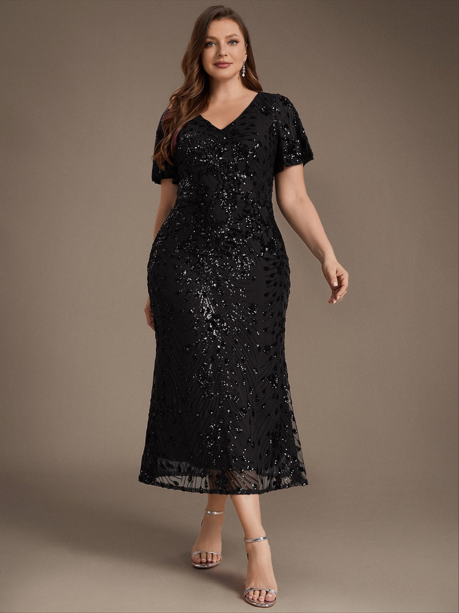 Robe d'invité de mariage trapèze en mousseline fluide à encolure ronde et longueur au genou #Couleur_Noir