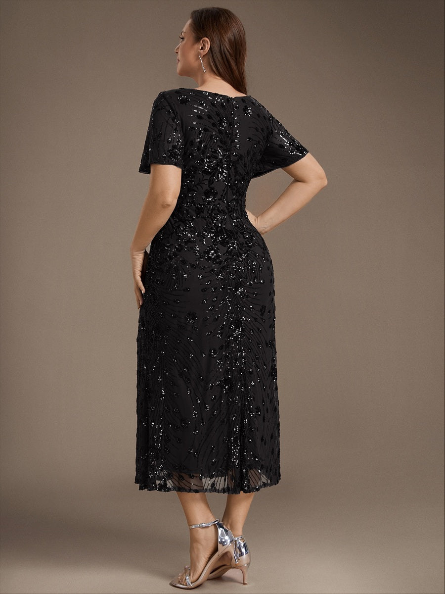 Robe d'invité de mariage trapèze en mousseline fluide à encolure ronde et longueur au genou #Couleur_Noir