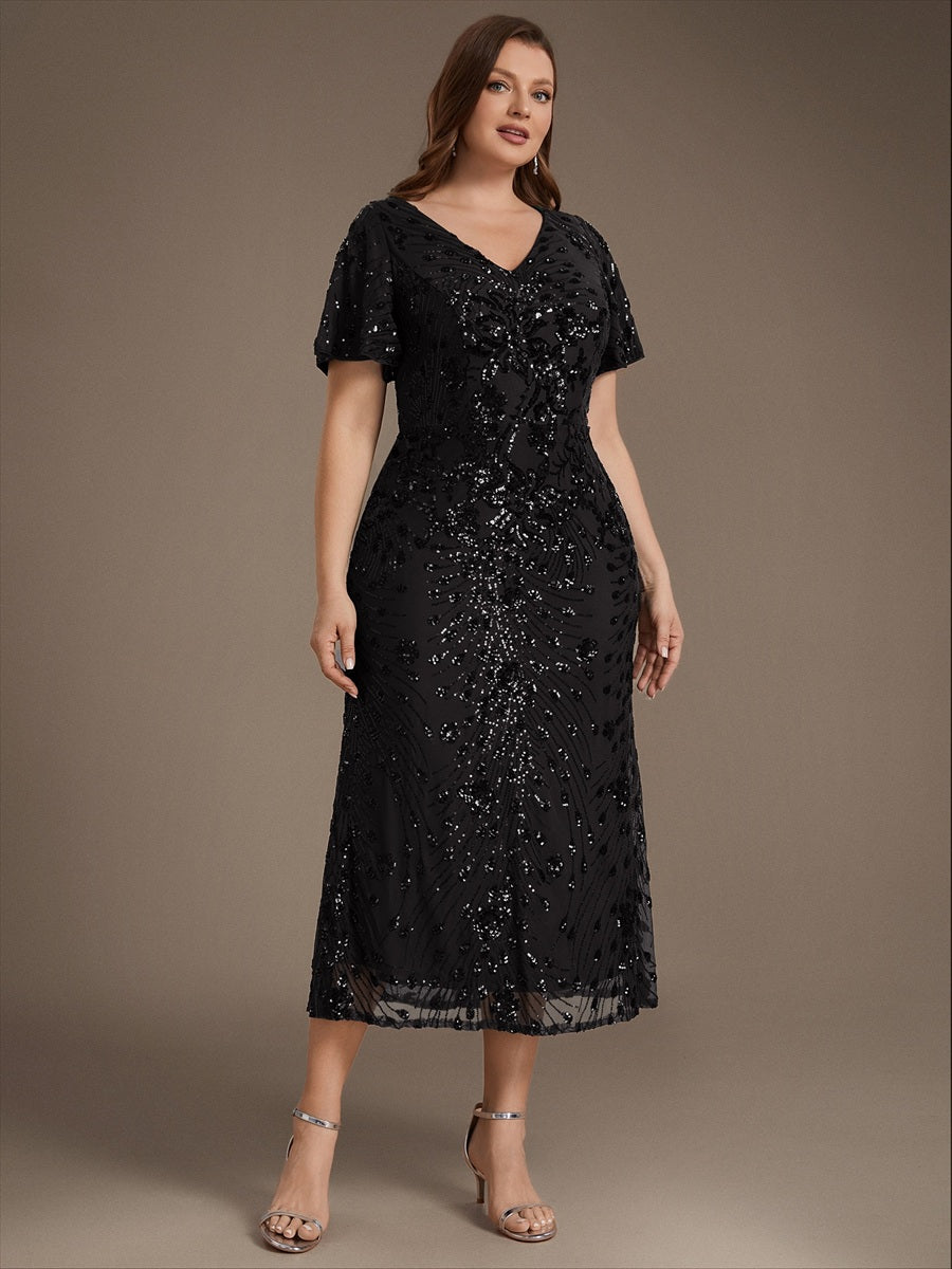 Robe d'invité de mariage trapèze en mousseline fluide à encolure ronde et longueur au genou #Couleur_Noir