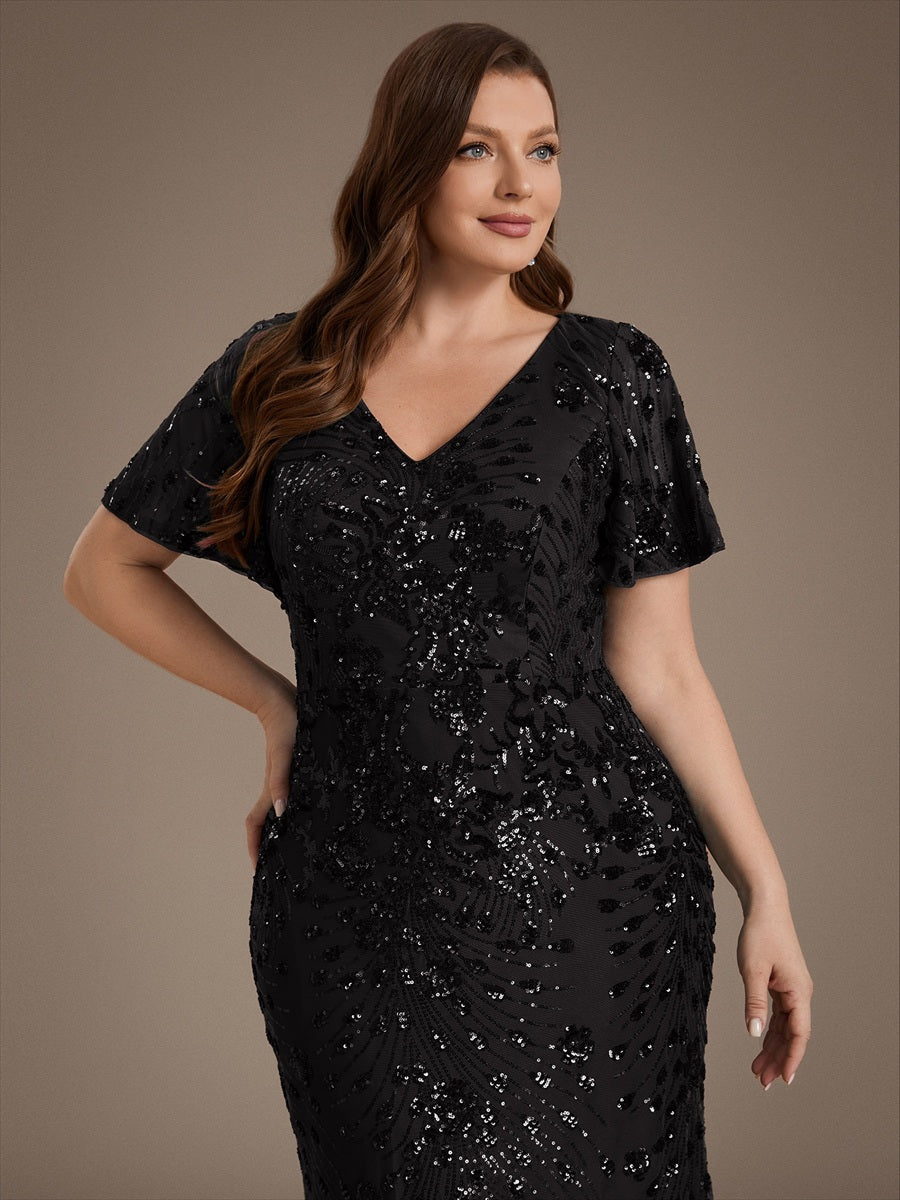 Robe d'invité de mariage trapèze en mousseline fluide à encolure ronde et longueur au genou #Couleur_Noir