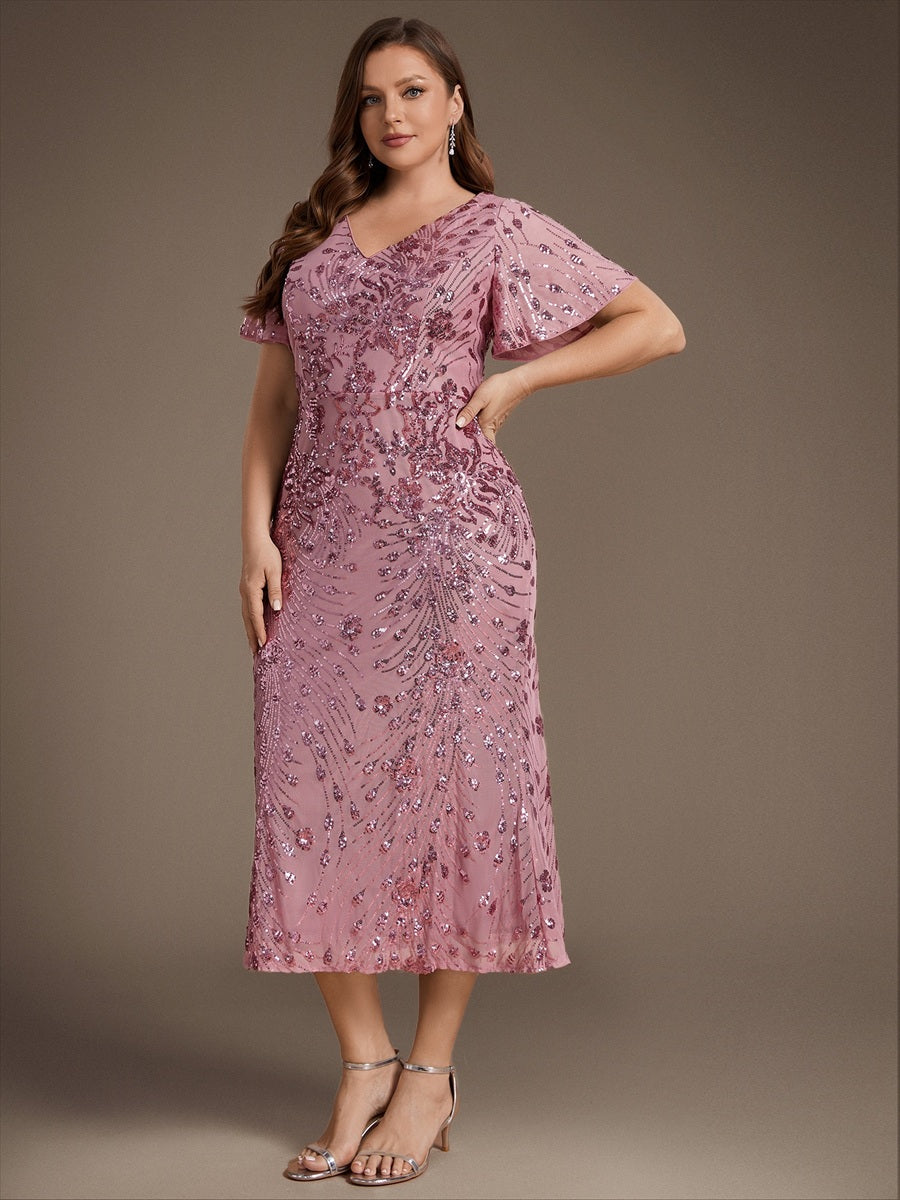 Robe d'invité de mariage trapèze en mousseline fluide à encolure ronde et longueur au genou #Couleur_Orchidee