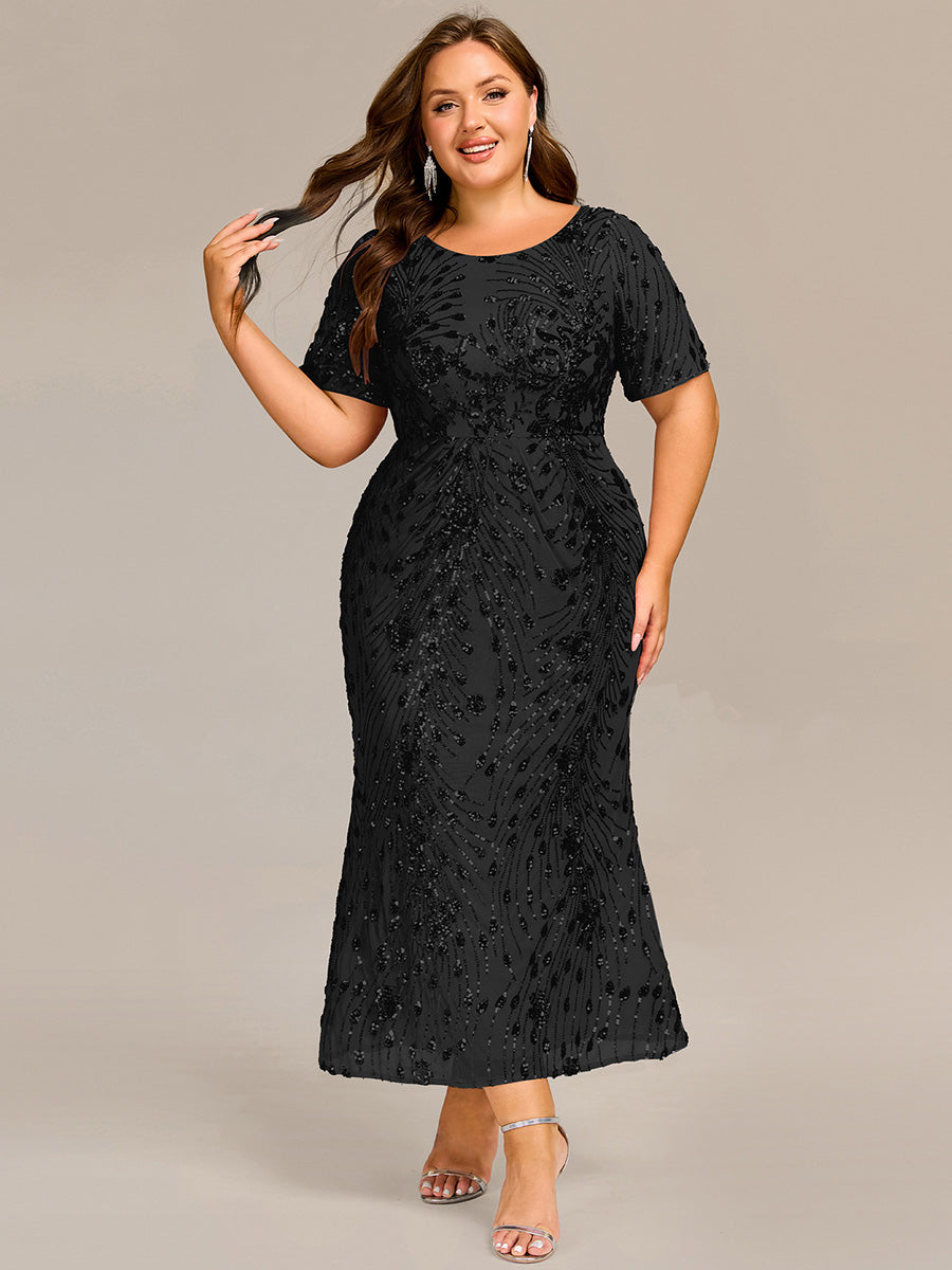 Robe d'invité de mariage trapèze en mousseline fluide à encolure ronde et longueur au genou #Couleur_Noir