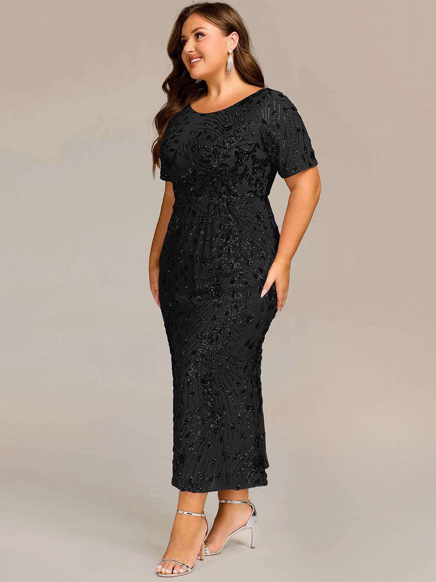 Robe d'invité de mariage trapèze en mousseline fluide à encolure ronde et longueur au genou #Couleur_Noir