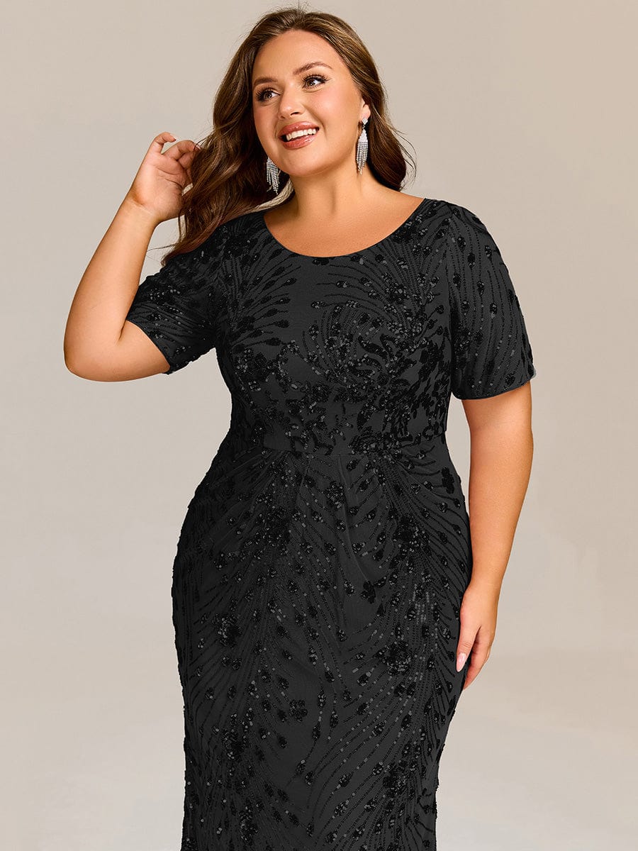 Robe d'invité de mariage trapèze en mousseline fluide à encolure ronde et longueur au genou #Couleur_Noir