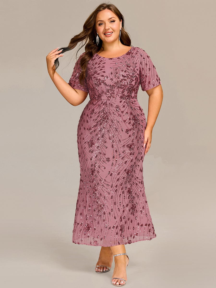Robe d'invité de mariage trapèze en mousseline fluide à encolure ronde et longueur au genou #Couleur_Orchidee