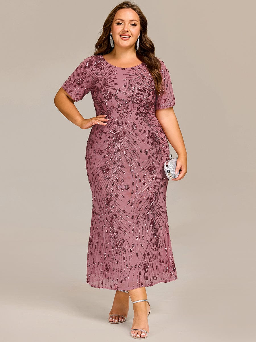 Robe d'invité de mariage trapèze en mousseline fluide à encolure ronde et longueur au genou #Couleur_Orchidee