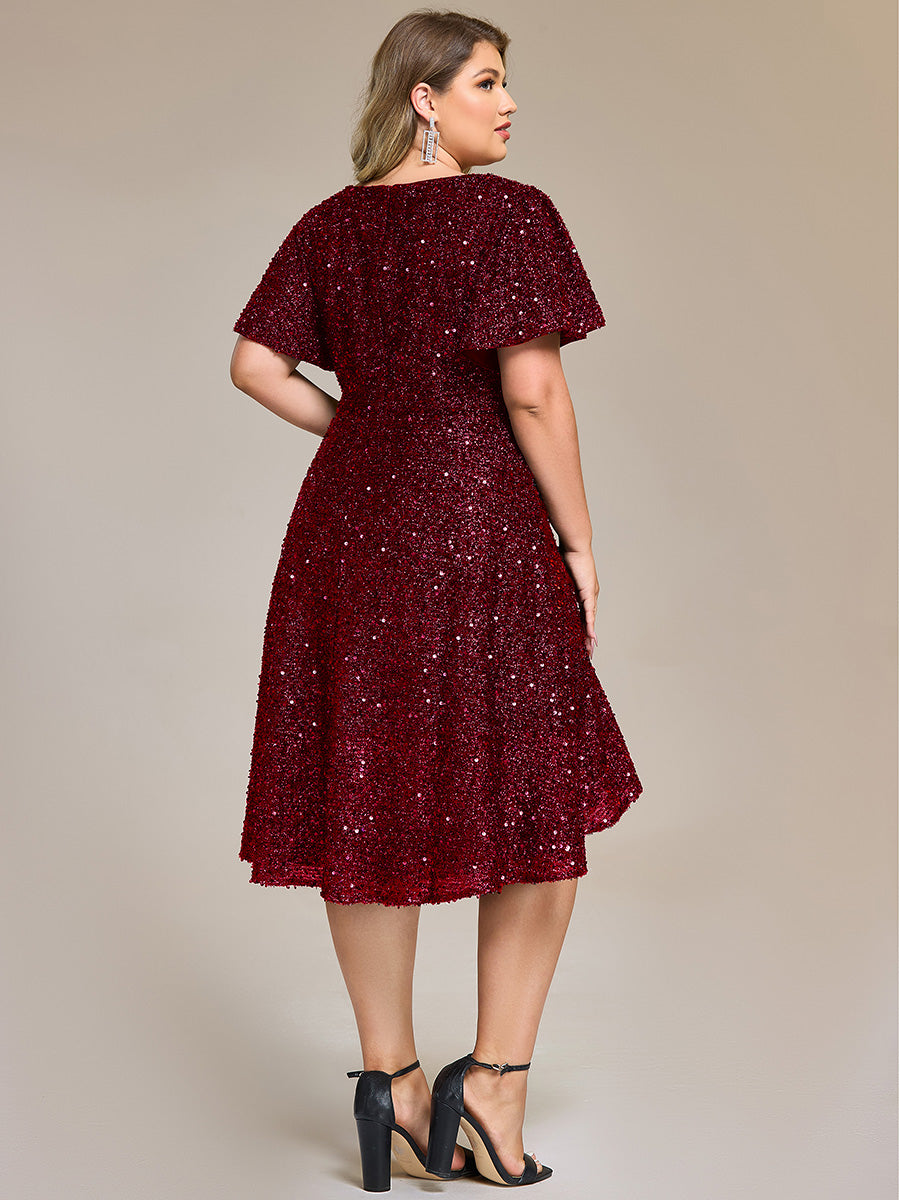 Robe d'invité de mariage trapèze en mousseline fluide à encolure ronde et longueur au genou #Couleur_Bordeaux