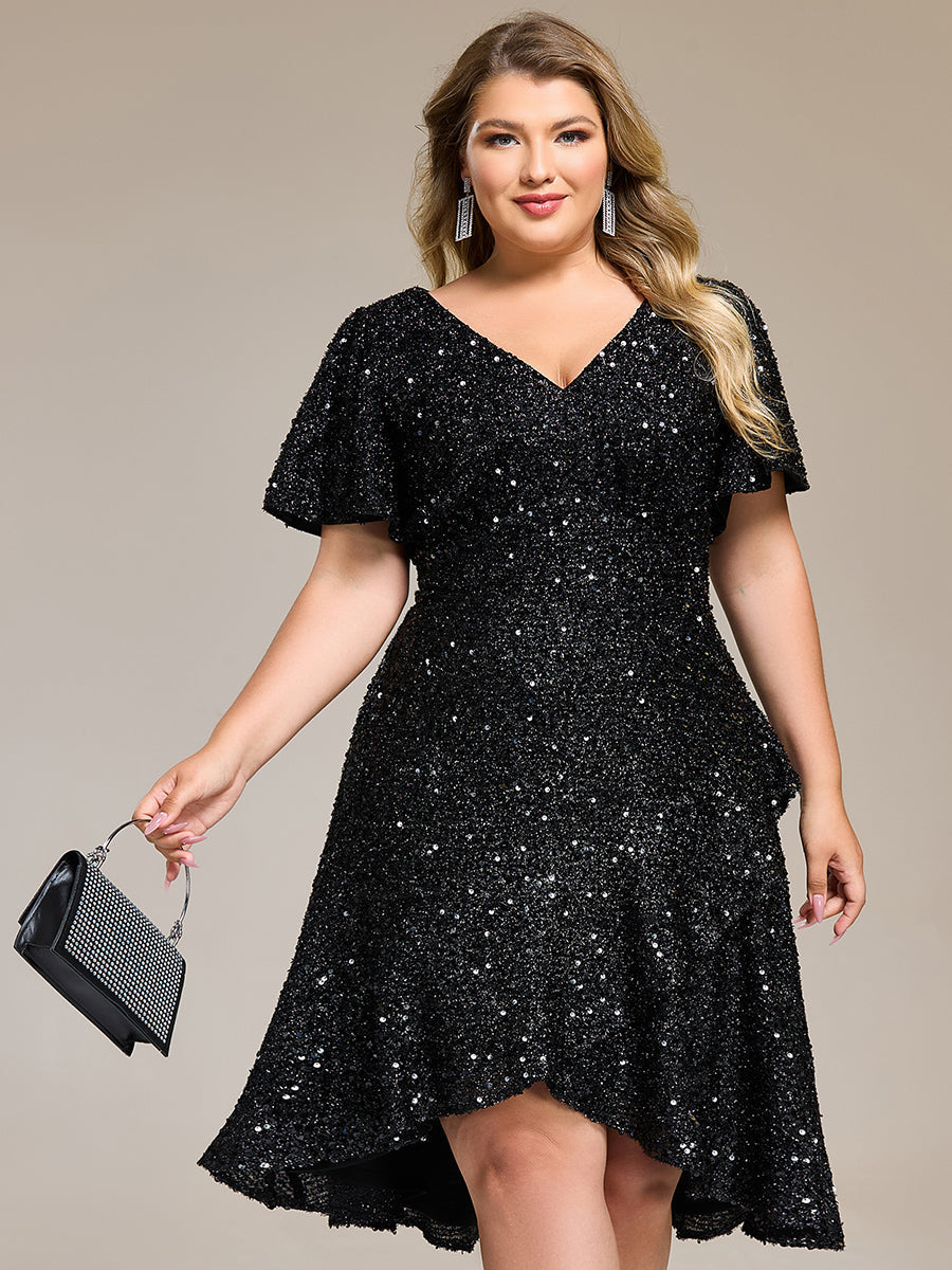 Robe d'invité de mariage trapèze en mousseline fluide à encolure ronde et longueur au genou #Couleur_Noir