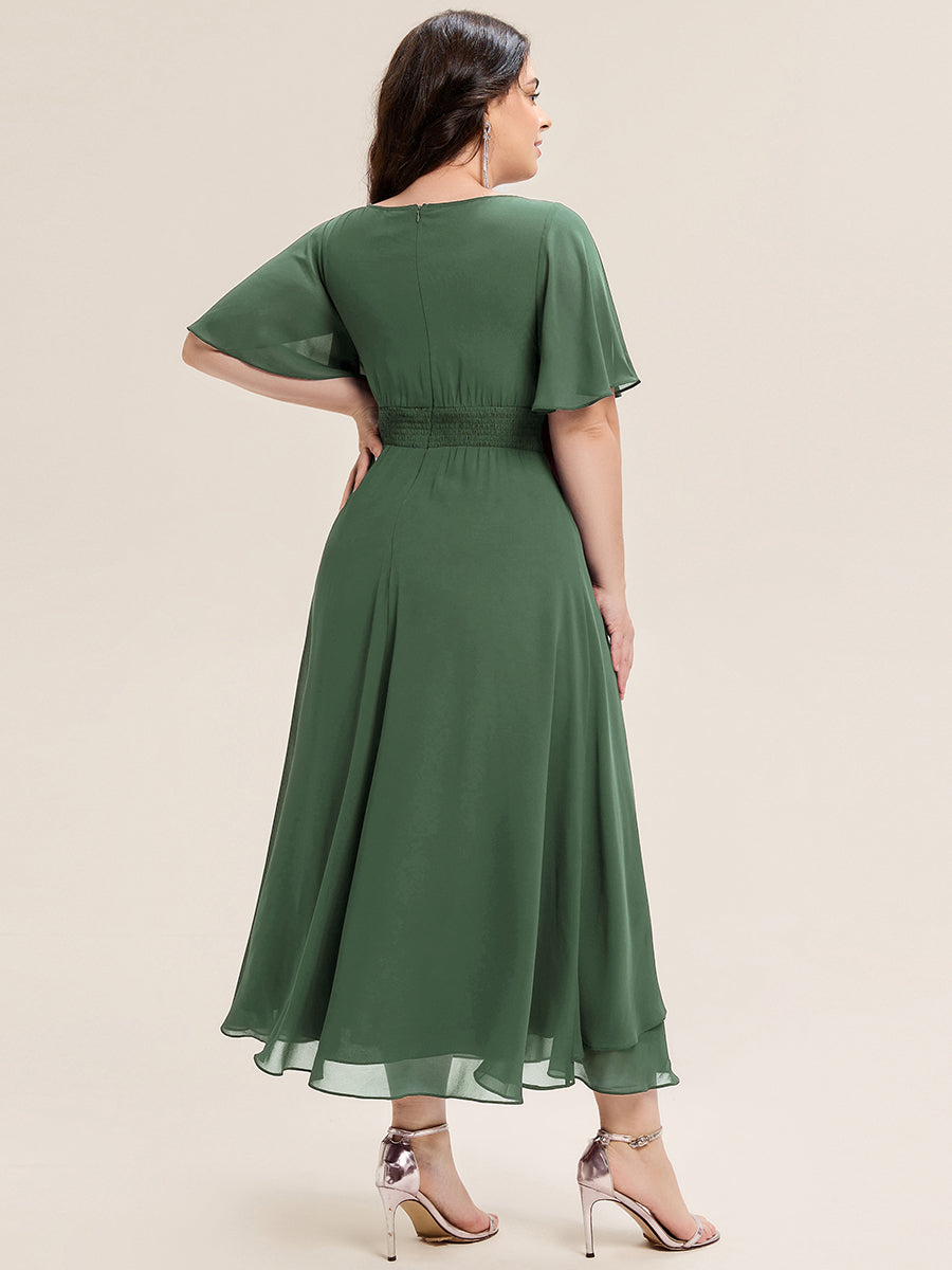 Robe de soirée mi-longue en mousseline de soie à manches courtes #Couleur_Eukalyptus Grün