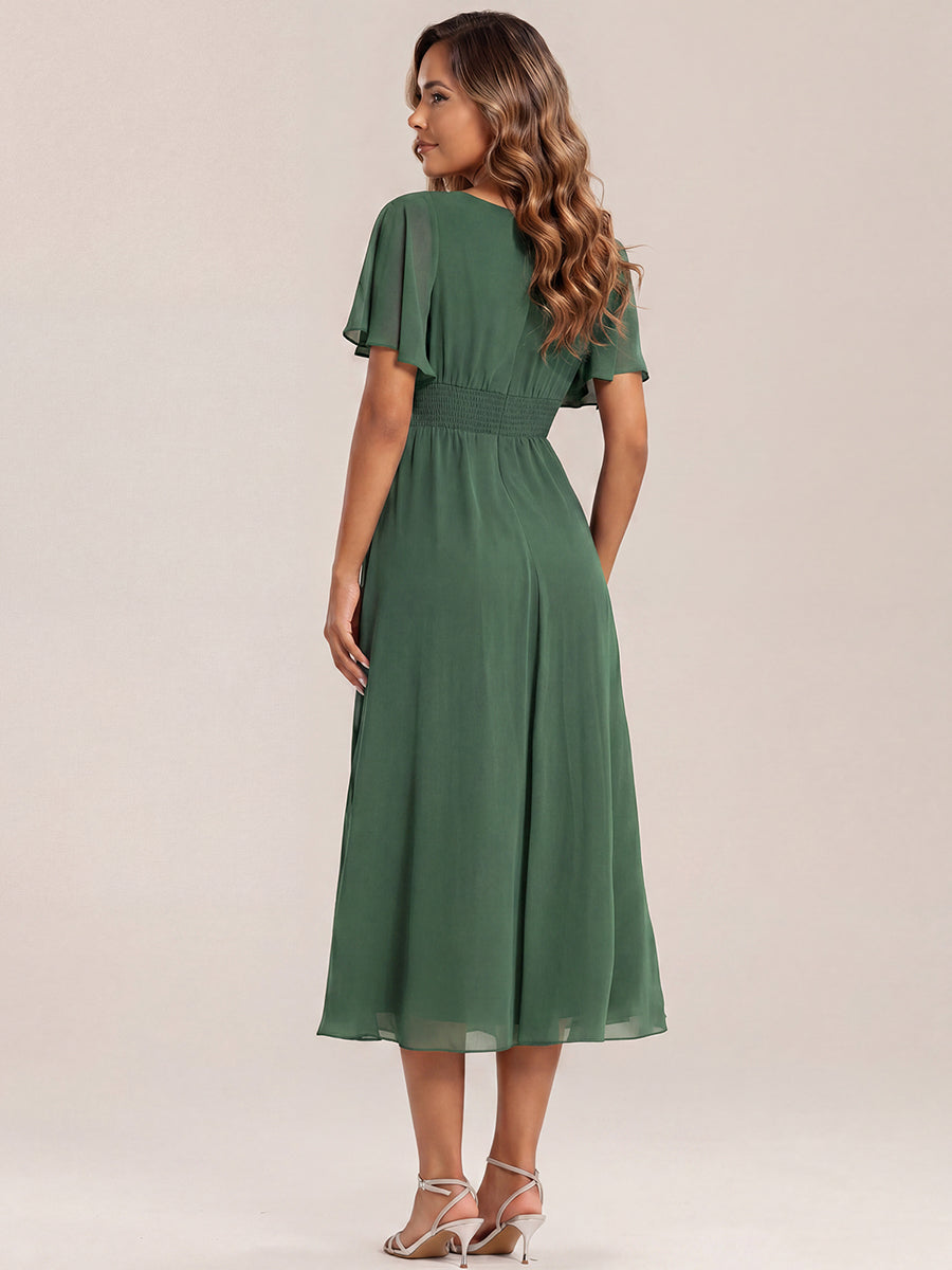 Robe de soirée mi-longue en mousseline de soie à manches courtes #Couleur_Eukalyptus Grün