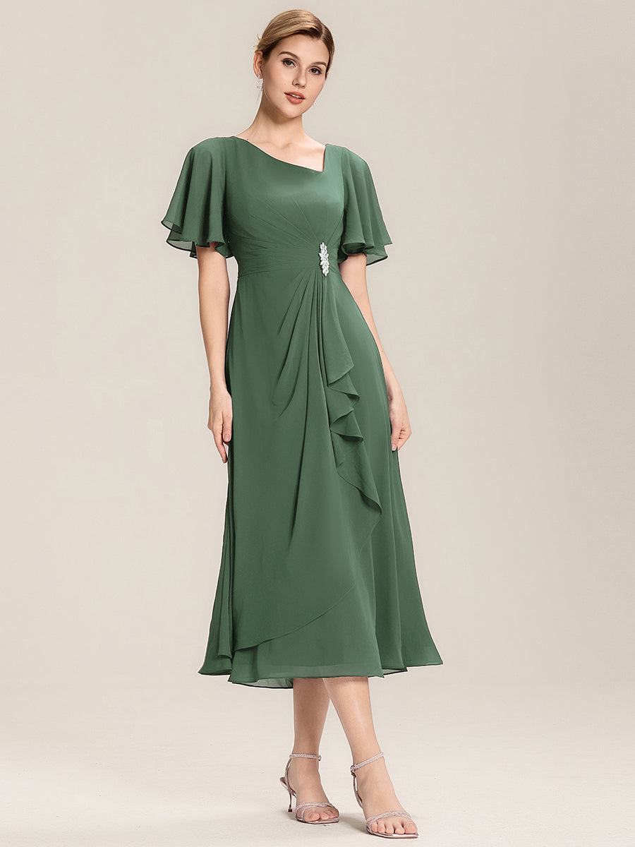 Robe de soirée mi-longue en mousseline de soie à manches courtes #Couleur_Eukalyptus Grün