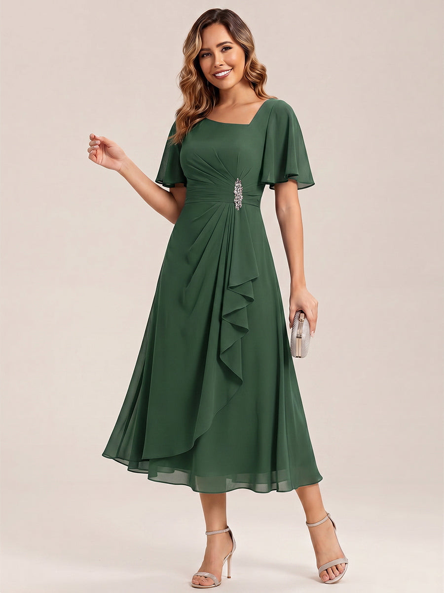 Robe de soirée mi-longue en mousseline de soie à manches courtes #Couleur_Eukalyptus Grün