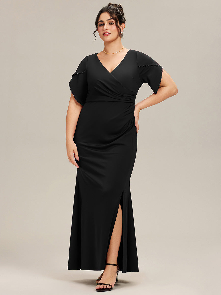 Robe de soirée fendue à manches tulipes jusqu'aux cuisses #Couleur_Noir