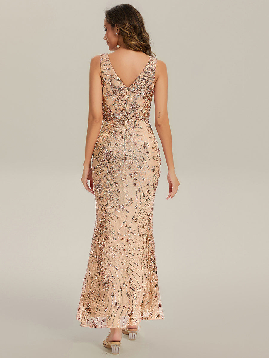 Robe de soirée moulante à sequins froncés #Couleur_Dorée