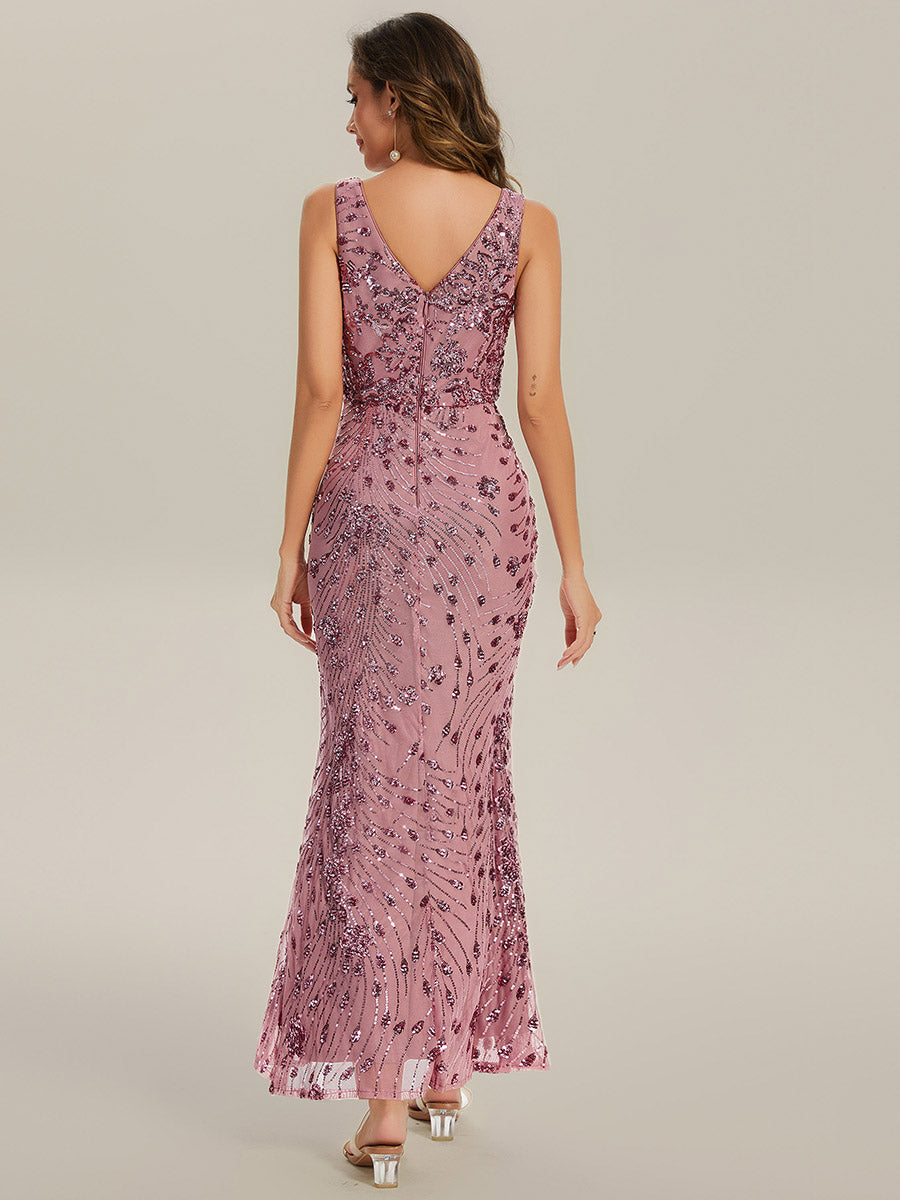 Robe de soirée moulante à sequins froncés #Couleur_Orchidee
