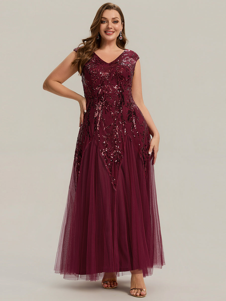 robe longue sans manches décolletée en V brodée de fleurs en A #Couleur_Bordeaux