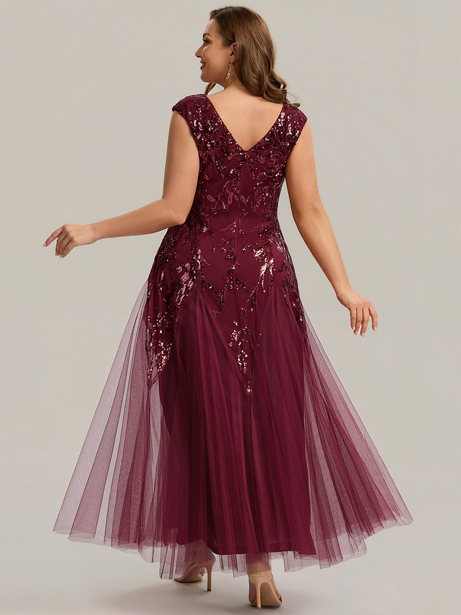 robe longue sans manches décolletée en V brodée de fleurs en A #Couleur_Bordeaux