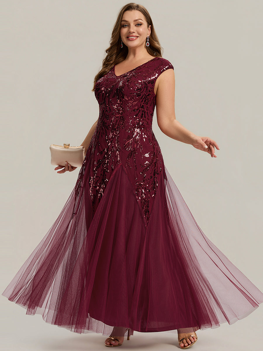 robe longue sans manches décolletée en V brodée de fleurs en A #Couleur_Bordeaux
