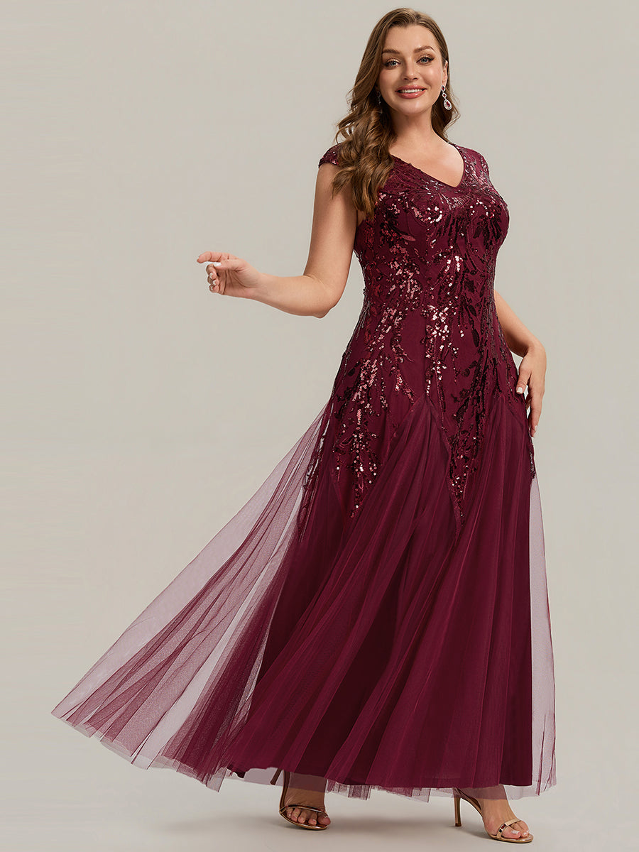 robe longue sans manches décolletée en V brodée de fleurs en A #Couleur_Bordeaux