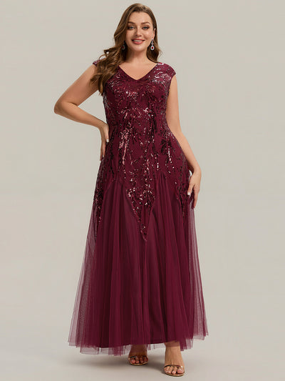 pretty FREYA|Robe Longue de Soirée Grande Taille Col V avec Broderies et Détails Brillants