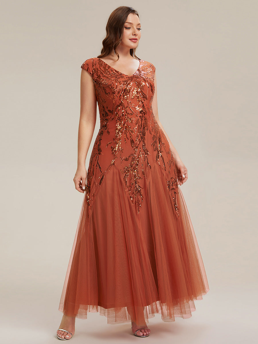 robe longue sans manches décolletée en V brodée de fleurs en A #Couleur_Burnt Orange