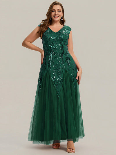 pretty FREYA|Robe Longue de Soirée Grande Taille Col V avec Broderies et Détails Brillants